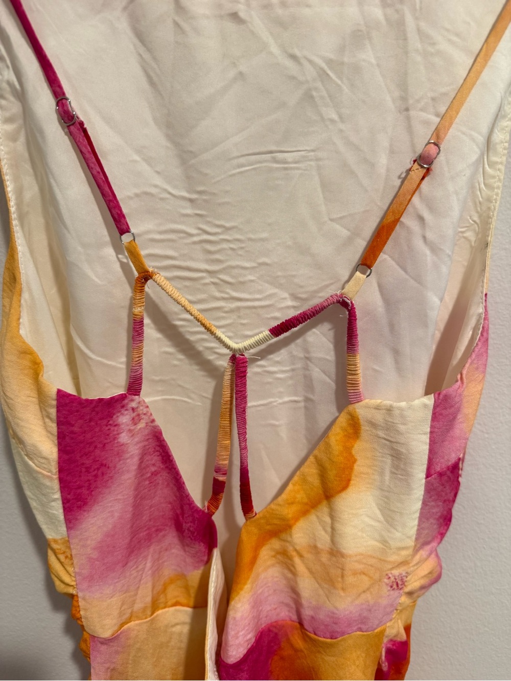 Bobbles & Lace Dress S Pink Orange Floral Backless Maxi Wedding Guest Luau - Picture 6 of 14